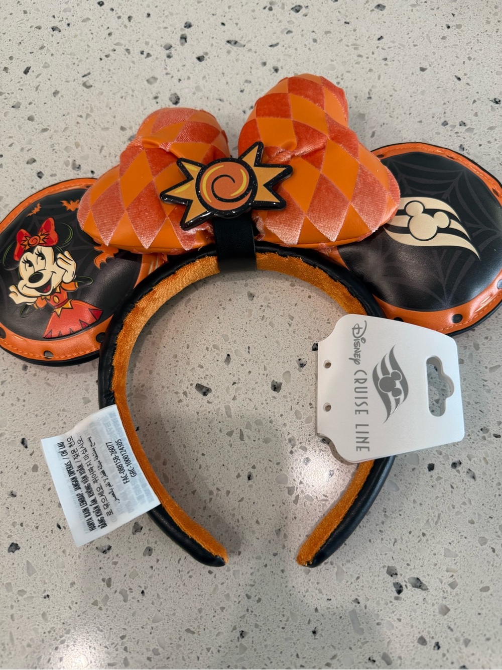 New Disney Cruise Orange and Black Halloween Minnie Ear Headband with Bow